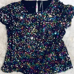 Anthropologie Rainbow Sparkly Blouse SZ L EEUC or NWOT
